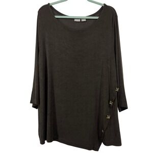 Chico's Size 4 20/22 Travelers Tunic Brown Asymmetric Button Hem 3/4 Sleeve Top